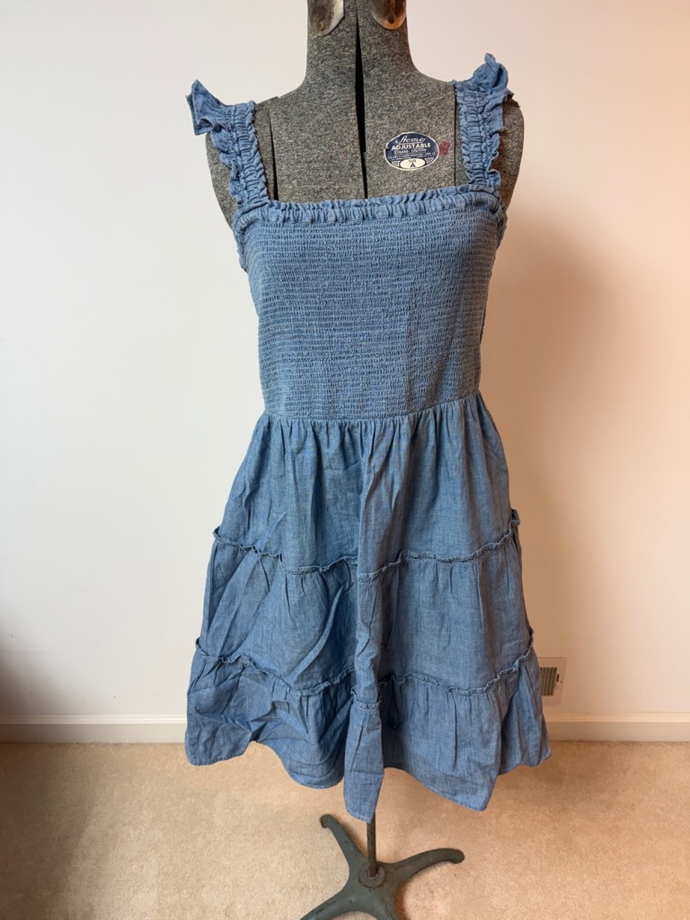 J. Crew Chambray Blue Smocked Tiered Mini Dress